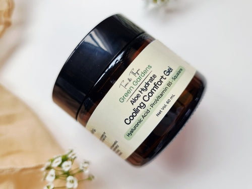 Aloe Hydrate Cooling Comfort Gel 60 g by Tonic & Thyme, Green Gardens range, amber jar